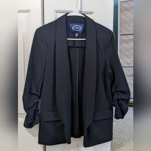 Scoop Women's Relaxed Ultimate Scubaknit Blazer with Scrunch Sleeves in black, M